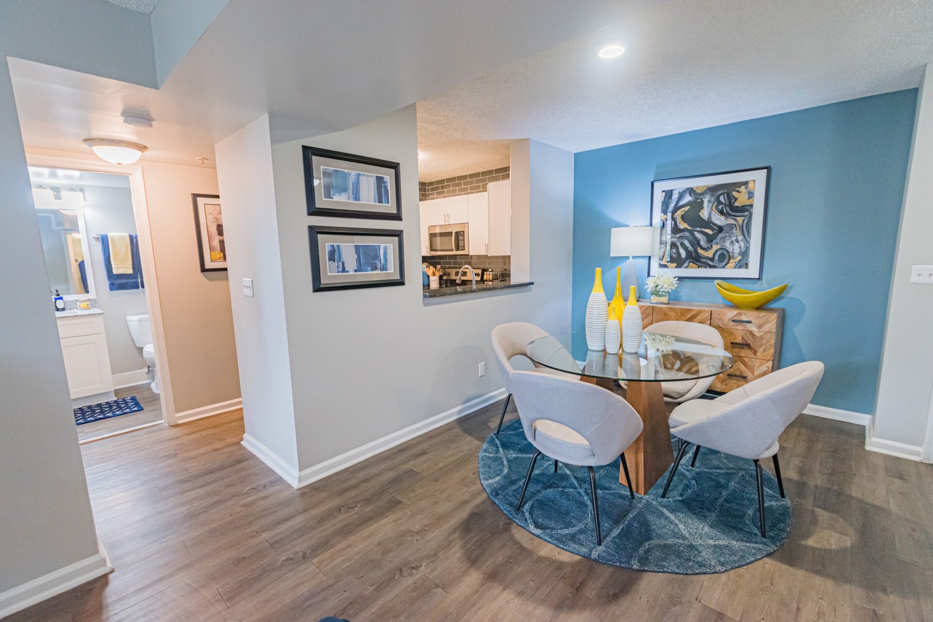 Dining area next to the kitchen in a spacious apartment at Beach Walk at Sheridan.