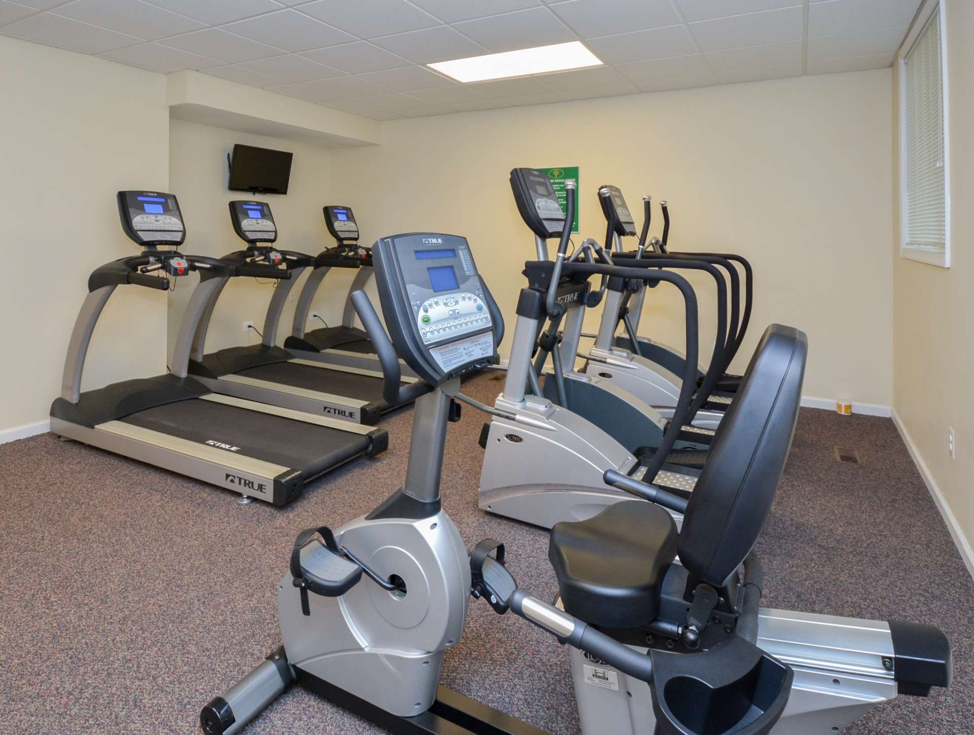 Indoor gym with a variety of workout equipment for residents at Lansdowne Towers.