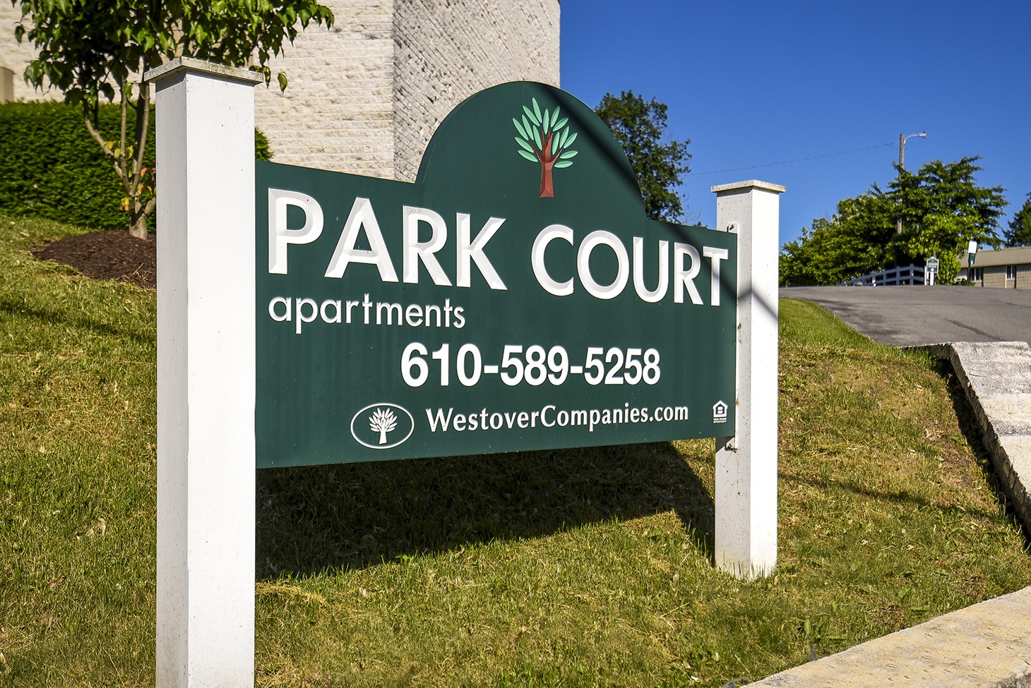 Park Court apartments sign close up